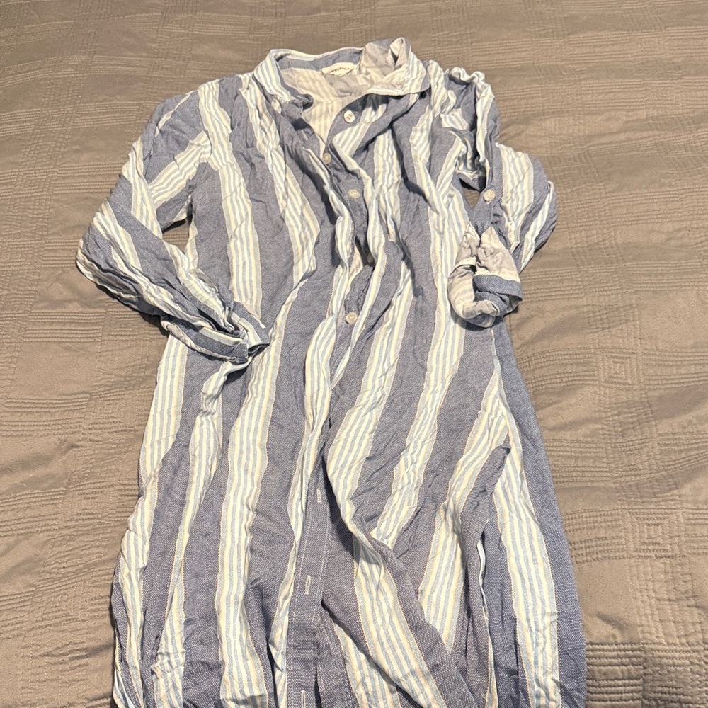 summersalt Blue and White Striped Button-Front Swim Coverup